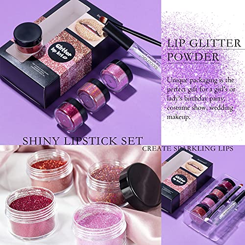 FREEORR 4 Colors Glitter Lip Kit, Diamond and Glitter Metallic Lipstick, Wate...