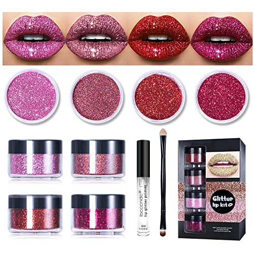 FREEORR 4 Colors Glitter Lip Kit, Diamond and Glitter Metallic Lipstick, Wate...