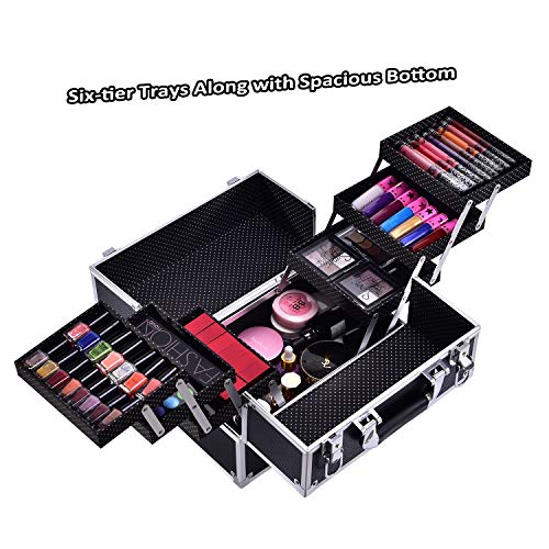 Frenessa Makeup Train Case 12 inch Large Portable Cosmetic Case - 6 Tier Tray...