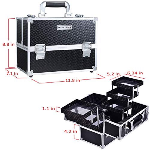 Frenessa Makeup Train Case 12 inch Large Portable Cosmetic Case - 6 Tier Tray...