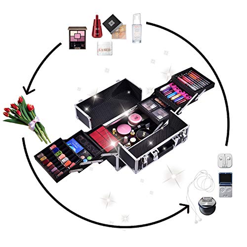 Frenessa Makeup Train Case 12 inch Large Portable Cosmetic Case - 6 Tier Tray...