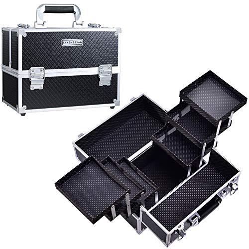 Frenessa Makeup Train Case 12 inch Large Portable Cosmetic Case - 6 Tier Tray...