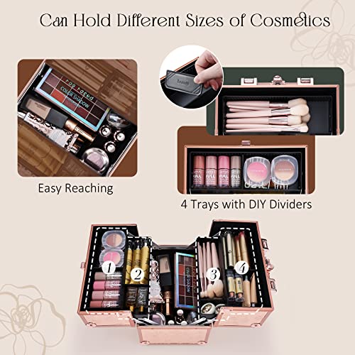 Frenessa Makeup Train Case Cosmetic Box Portable Makeup Case Organizer 4 Tray...