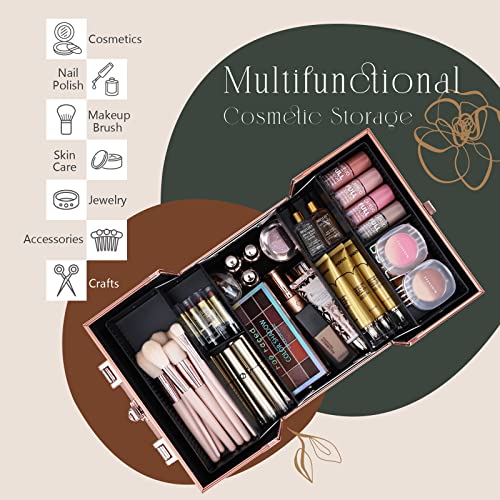 Frenessa Makeup Train Case Cosmetic Box Portable Makeup Case Organizer 4 Tray...