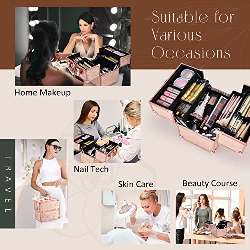 Frenessa Makeup Train Case Cosmetic Box Portable Makeup Case Organizer 4 Tray...