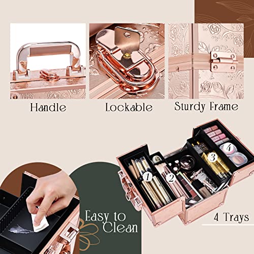 Frenessa Makeup Train Case Cosmetic Box Portable Makeup Case Organizer 4 Tray...