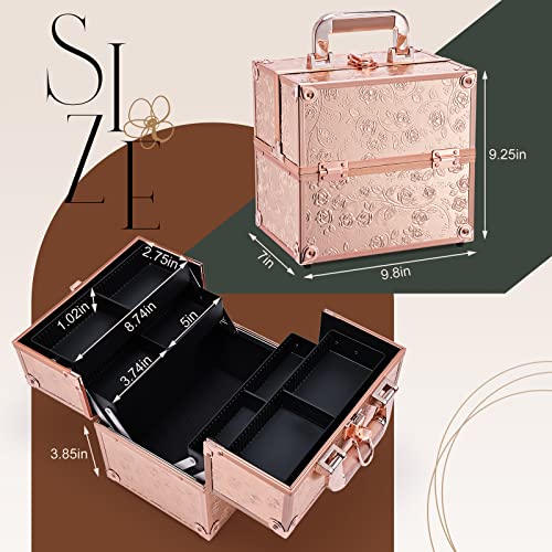 Frenessa Makeup Train Case Cosmetic Box Portable Makeup Case Organizer 4 Tray...