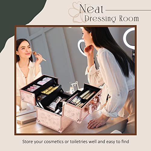 Frenessa Makeup Train Case Cosmetic Box Portable Makeup Case Organizer 4 Tray...