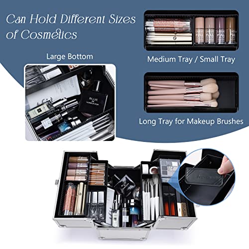 Frenessa Professional Makeup Train Case Portable Cosmetic Organizer Case 4 Tr...