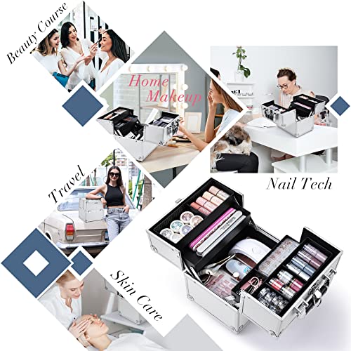 Frenessa Professional Makeup Train Case Portable Cosmetic Organizer Case 4 Tr...