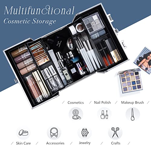 Frenessa Professional Makeup Train Case Portable Cosmetic Organizer Case 4 Tr...