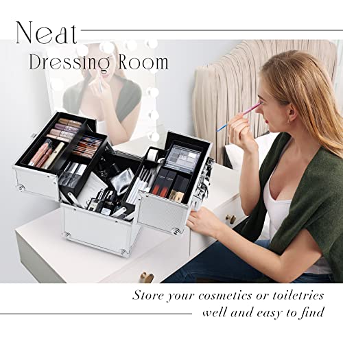 Frenessa Professional Makeup Train Case Portable Cosmetic Organizer Case 4 Tr...