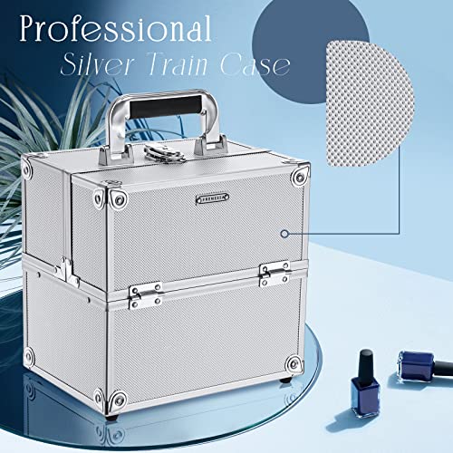 Frenessa Professional Makeup Train Case Portable Cosmetic Organizer Case 4 Tr...