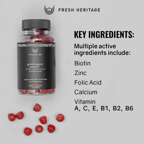 Fresh Heritage Beard Hair Regrowth for Men 60 Gummies - Premium Beard Hair Pi...