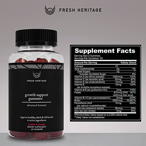 Fresh Heritage Beard Hair Regrowth for Men 60 Gummies - Premium Beard Hair Pi...
