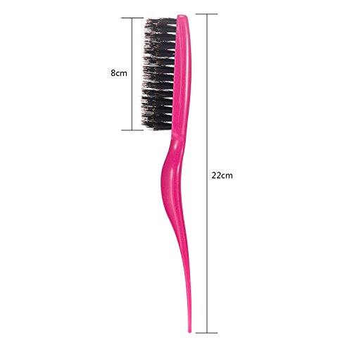 2 Pieces Boar Bristle Brush Salon Comb Hair Teasing Brush (Fuchsia and Purple)