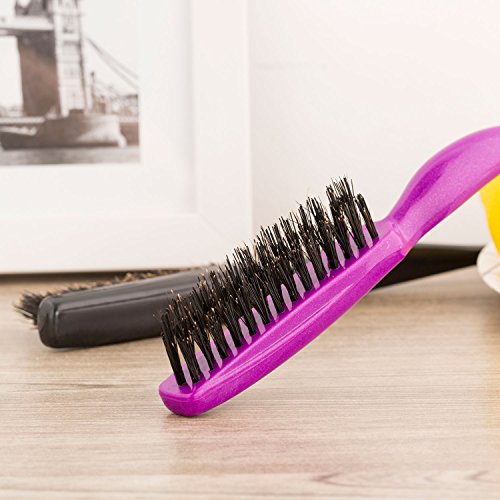 2 Pieces Boar Bristle Brush Salon Comb Hair Teasing Brush (Fuchsia and Purple)