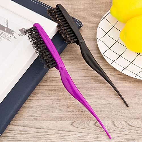 2 Pieces Boar Bristle Brush Salon Comb Hair Teasing Brush (Fuchsia and Purple)