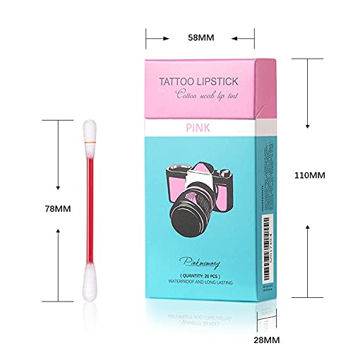 20 Pcs Tattoo Lipstick Cotton Swab, Long Lasting Waterproof Disposable Portab...