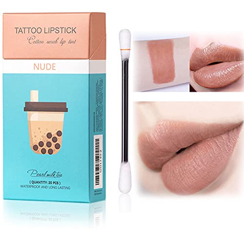 20 Pcs Tattoo Lipstick Cotton Swab, Long Lasting Waterproof Disposable Portab...