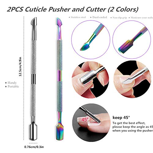 FULINJOY 2PCS Cuticle Pusher and Cutter, Stainless Steel Dual Head Cutter and...