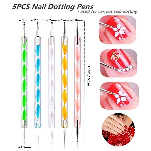 FULINJOY 5PCS Dotting Pens with 3 PCS Nail Painting Brushes, Nail Art Design ...