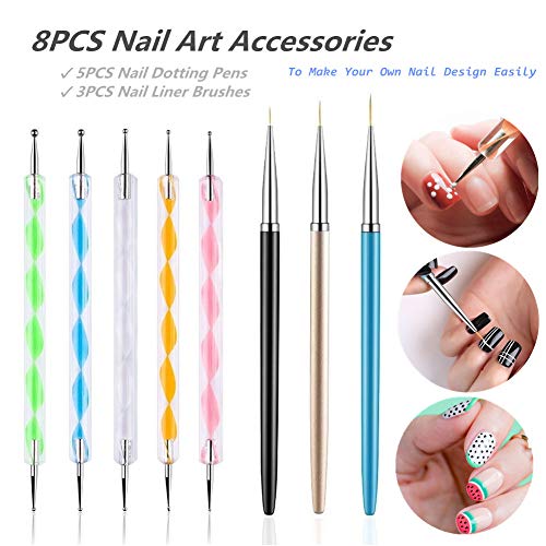 FULINJOY 5PCS Dotting Pens with 3 PCS Nail Painting Brushes, Nail Art Design ...