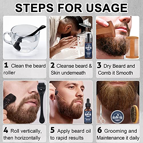 Beard Growth Kit,Beard Grooming Kit,Beard Kit W/Beard Roller,Beard Growth Oil...