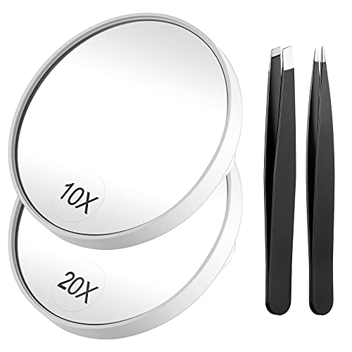 Magnifying Mirror and Tweezers Kit, Funtopia 10X & 20X Magnifying Makeup Mirr...