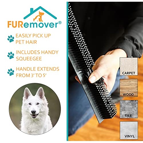 FURemover Pet Hair Remover Carpet Rake - Rubber Broom for Pet Hair Removal To...