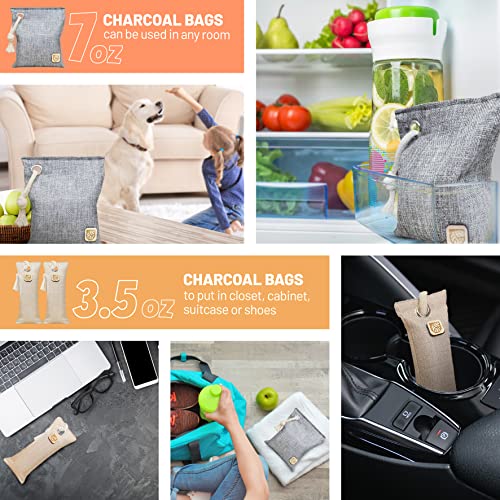 Furnifity Coconut Activated Charcoal Bags Odor Absorber [6 Pack x 28oz] - Odo...