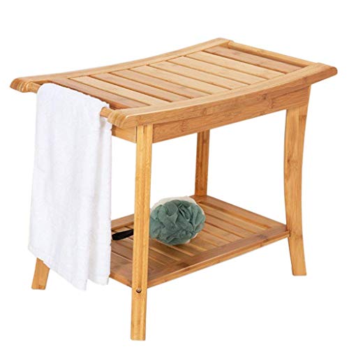 FXLYMR Shower Seat Bench Bathtub Stool Bath Seat, Bamboo Shower Chair, with A...