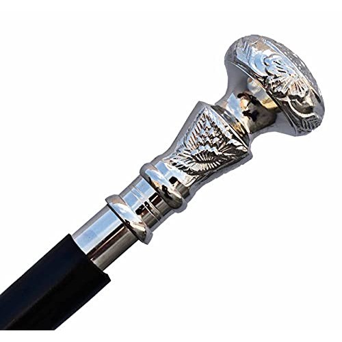 FYNJREX Vintage Antique Walking Cane Wooden Walking Stick Silver Brass Handle...