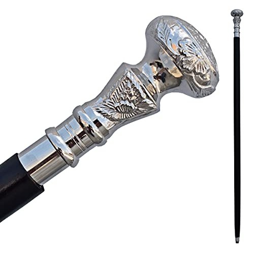 FYNJREX Vintage Antique Walking Cane Wooden Walking Stick Silver Brass Handle...