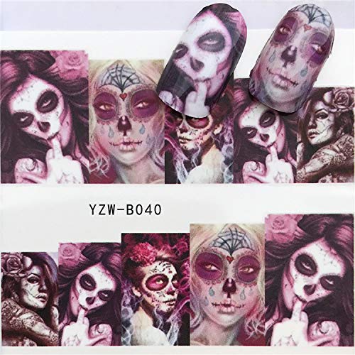 Nail Stickers Nail Art Accessories Decals 24 Sheets Ghost Skull Water Transfe...