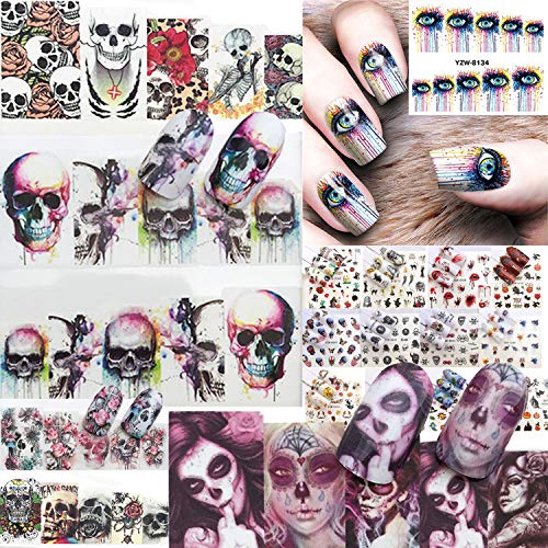 Nail Stickers Nail Art Accessories Decals 24 Sheets Ghost Skull Water Transfe...
