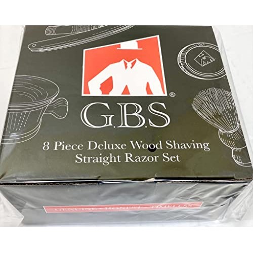 G.B.S Black Luxury Shaving Kit - Wood Straight Razor, Mug, Natural Soap, Brus...