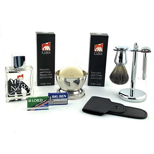 G.B.S Grooming Shaving Set 9 Pc – Butterfly Razor, Bowl with Soap, No.84 Colo...