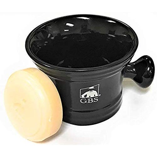 G.B.S Men's Black Ceramic Shaving Soap Bowl/Mug - Knob Handle- 3 Oz All Natur...