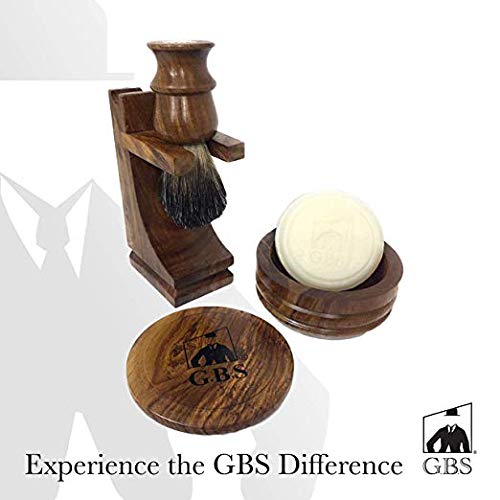 G.B.S Men's Classic wooden shaving set shaving brush with wooden stand & 3.5"...