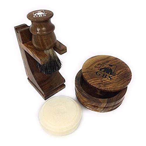 G.B.S Men's Classic wooden shaving set shaving brush with wooden stand & 3.5"...
