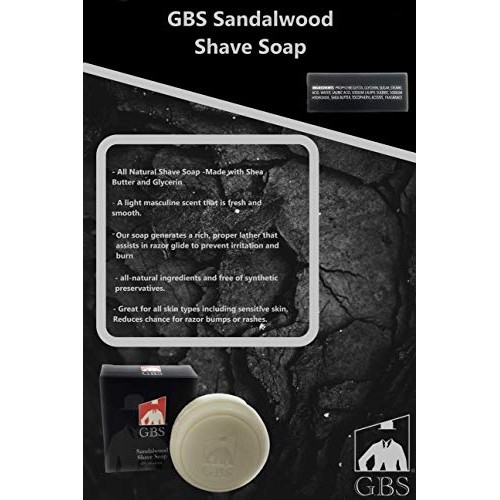 GBS Men's Sandalwood Shaving Soap 97% All Natural Enriched with Shea Butter a...