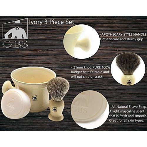 GBS Men's Shaving Set Ivory - 3 Piece set - Hair Brush, Ceramic Mug & 97% All...