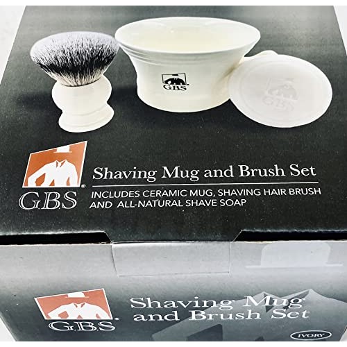 GBS Men's Shaving Set Ivory - 3 Piece set - Hair Brush, Ceramic Mug & 97% All...