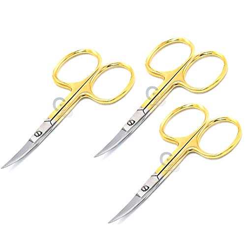 Set of 3 Pcs Cuticle & Manicure Scissors, Cute Half Gold Handles, Best Trimmi...
