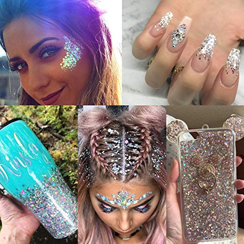 Silver Holographic Chunky Cosmetic Glitter Body Hair Face Eye Nail for Festiv...