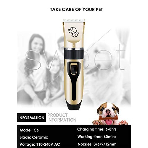 Gahrchian Electric Dog Shaver Clippers Hair Clipper with 8 Guide Combs Hairdr...