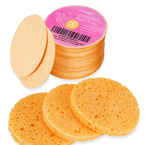 50-Count Compressed Facial Sponges, GAINWELL Cellulose Facial Sponges, 100% N...