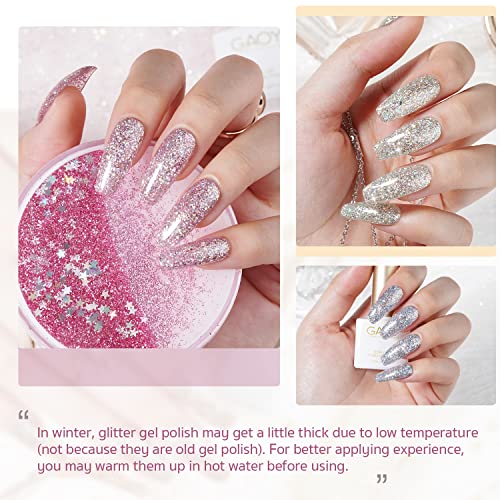 GAOY Chrome Platinum Glitter Gel Nail Polish Set of 6 Colors Including Sparkl...