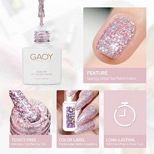 GAOY Chrome Platinum Glitter Gel Nail Polish Set of 6 Colors Including Sparkl...